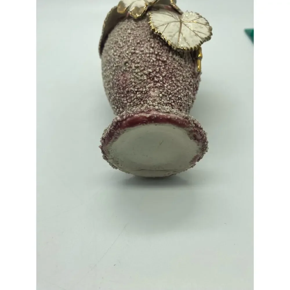 Vintage Sand Majolica Vase‎ Pink Amphora Applied Flowers barbotine gilded